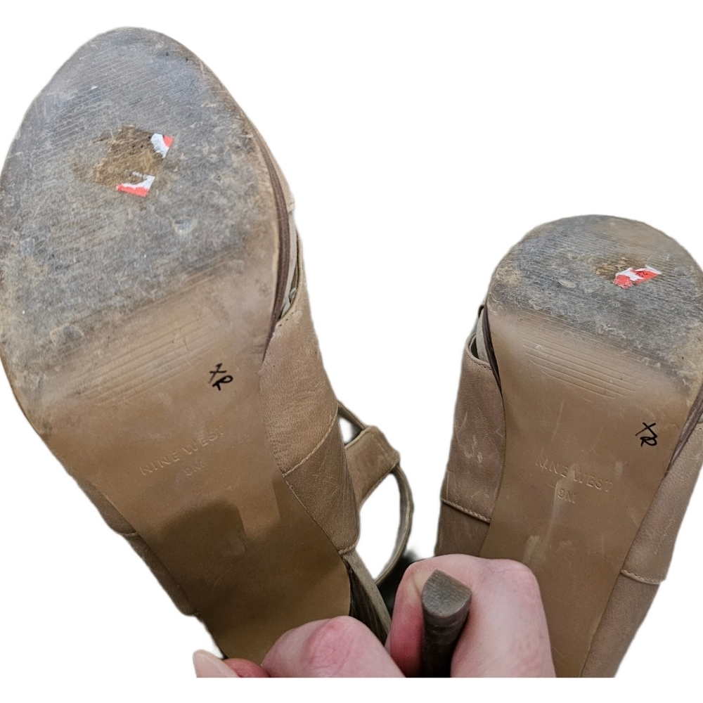 Ninewest open toe leather neutral beige platform heels size 9 - Picture 10 of 12